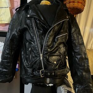 Allstate Leather Black Biker Jacket with Silver Accents